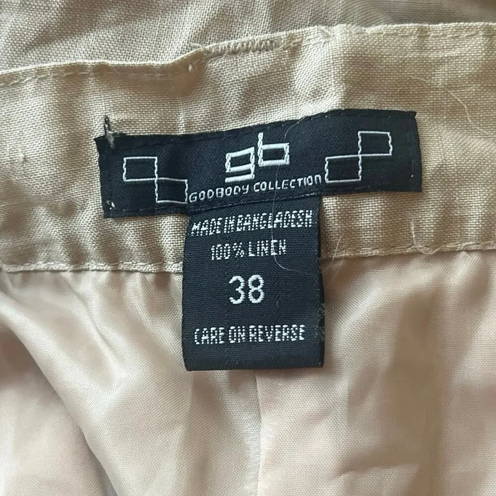 GOD BODY COLLECTION Linen Pants Mens 38 Khaki Flat Front Straight Fit